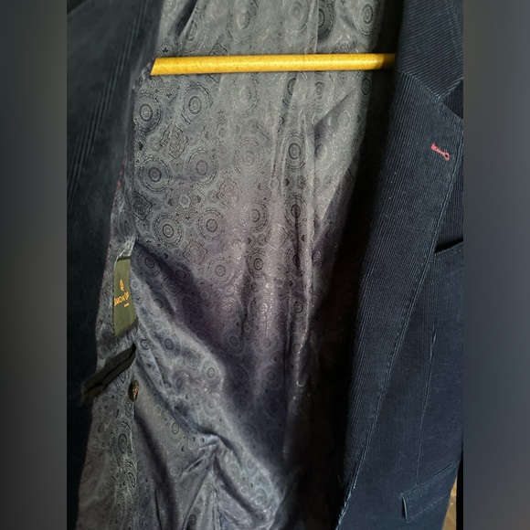 Men retro blue blazer corduroy jacket - Picture 9 of 11